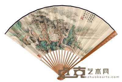 樊浩霖 1938年作 松阴琴趣 成扇 19×47cm